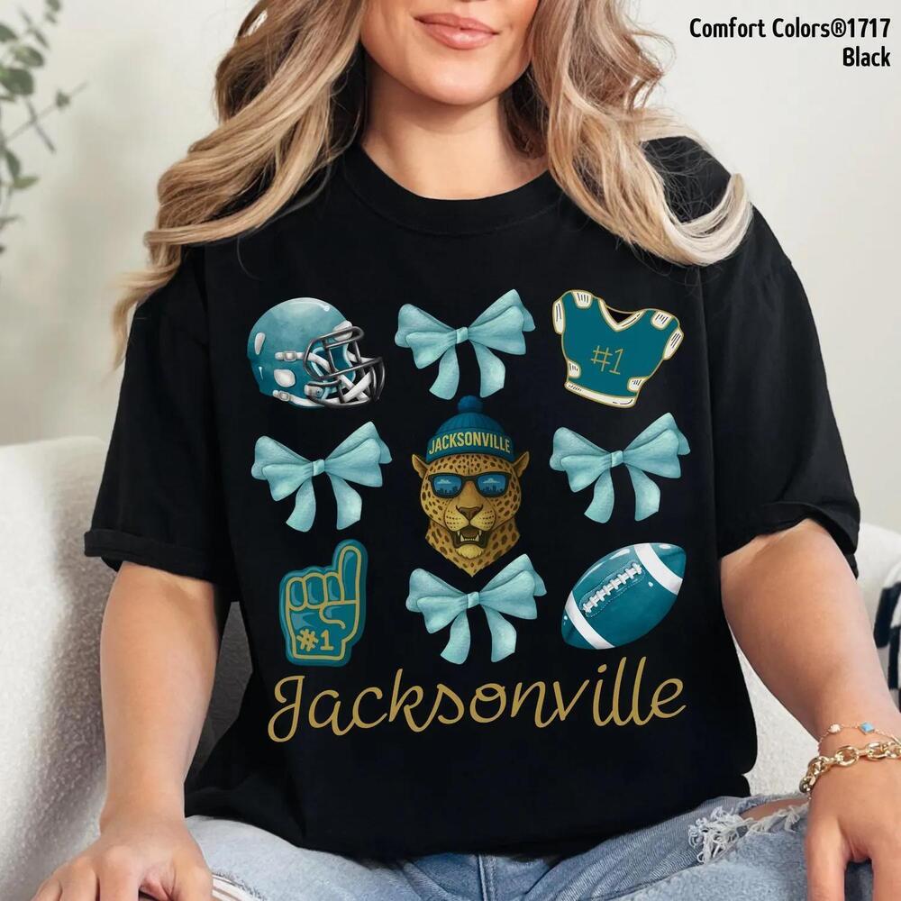 Custom Name Jacksonville Football Coquette Bow Matching Tee